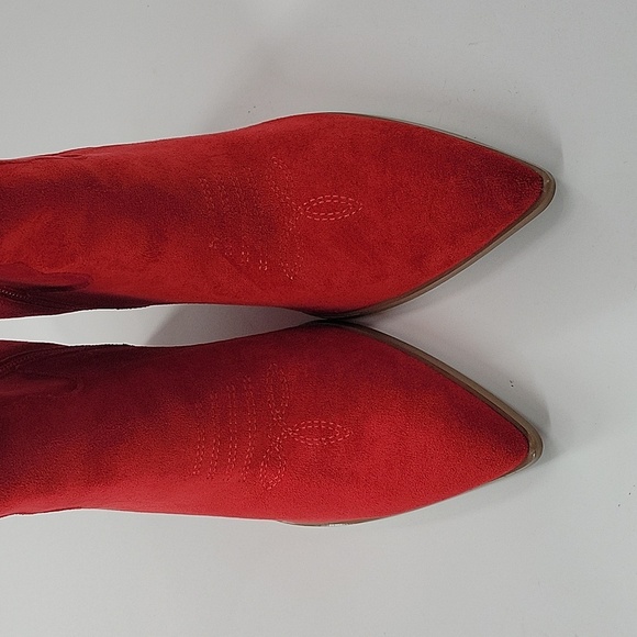 Red Suede Knee-High Boots - Picture 11 of 16
